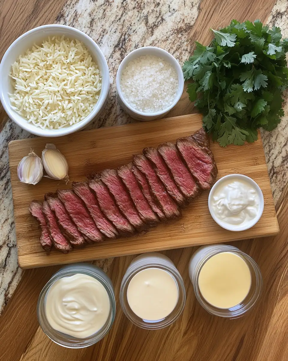 Ingredients for Indulge in Creamy Queso Rice Paired with Juicy Steak Strips