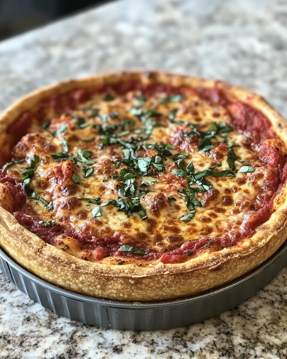 Final dish - Ultimate Comfort: Savor the Gooey Goodness of Deep-Dish Pizza Pie