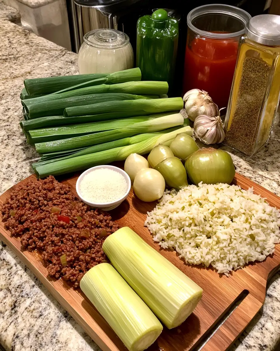 Ingredients for Deliciously Stuffed: Savory Meat & Rice Leeks That Will Steal the Show