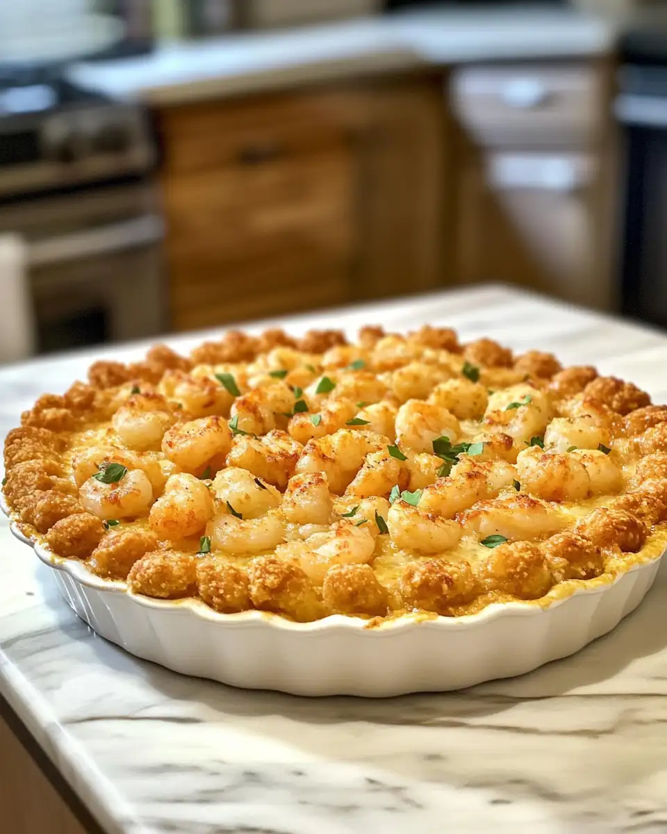 Final dish - Exploding Flavors: Dive into the Ultimate Shrimp Grit Bomb Tater Tot Pie