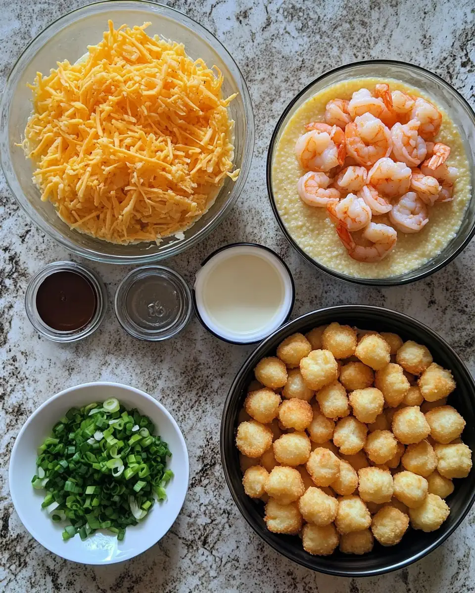 Ingredients for Exploding Flavors: Dive into the Ultimate Shrimp Grit Bomb Tater Tot Pie