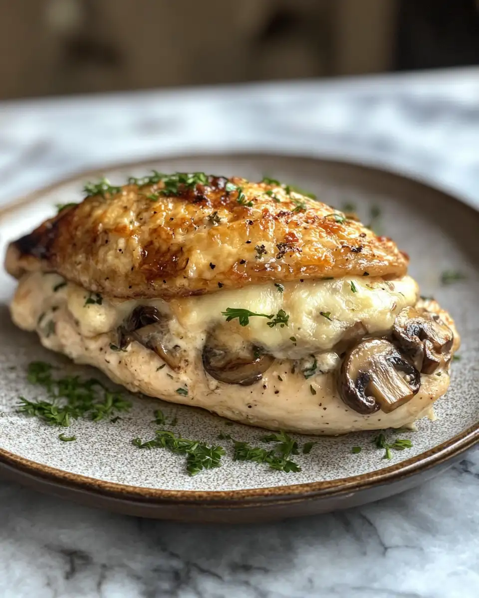 Final dish - Irresistibly Delicious Cheesy Garlic Butter Mushroom Stuffed Chicken Recipe