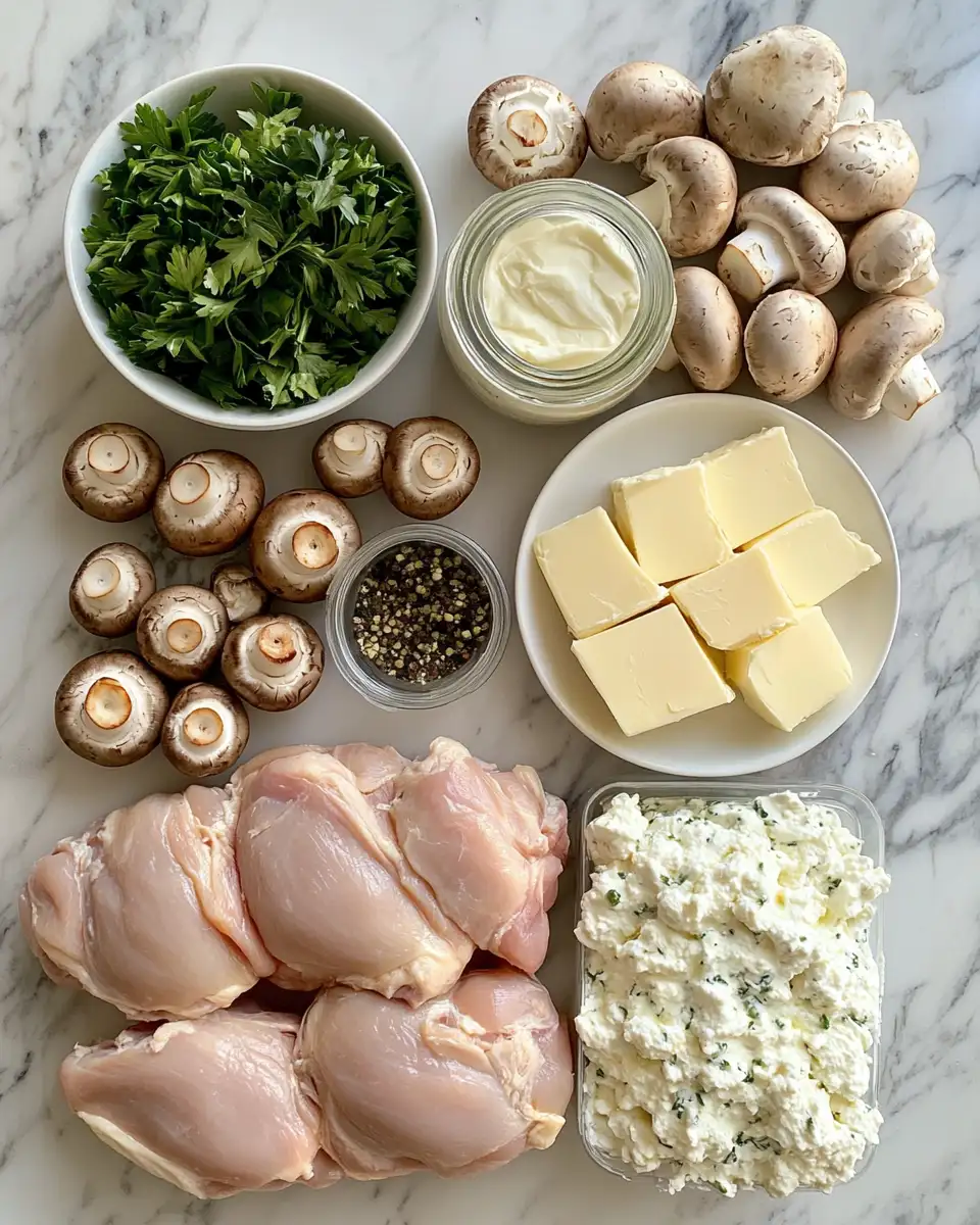 Ingredients for Irresistibly Delicious Cheesy Garlic Butter Mushroom Stuffed Chicken Recipe