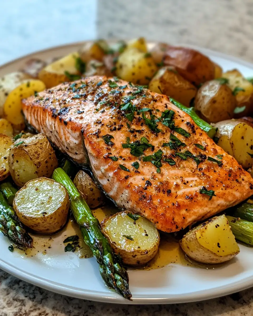 Final dish - Savor the Symphony: Baked Salmon with Potatoes and Asparagus Delight