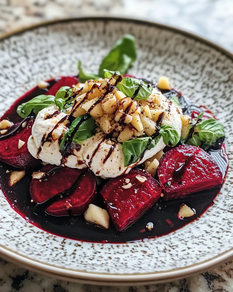 Final dish - Beet and Burrata Bliss with Pine Nut Crunch and Balsamic Drizzle