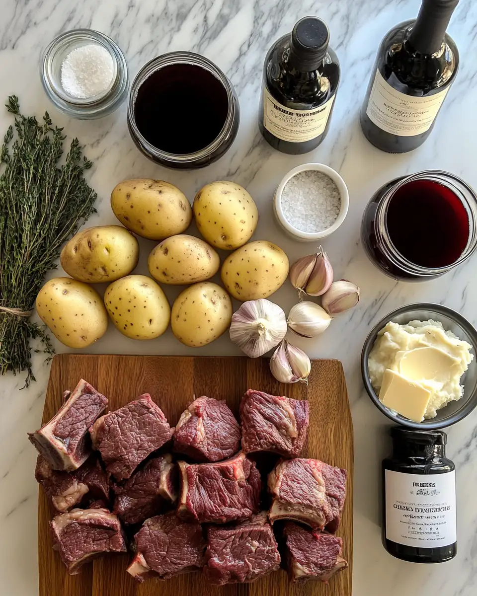 Ingredients for Indulge Your Senses with Braised Short Ribs and Decadent Red Wine Garlic Mash