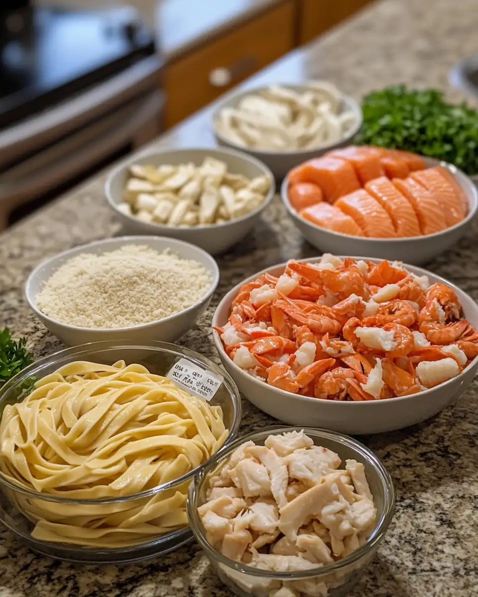 Ingredients for Decadent Cajun Lobster Crab and Salmon Alfredo: A Seafood Lover's Dream