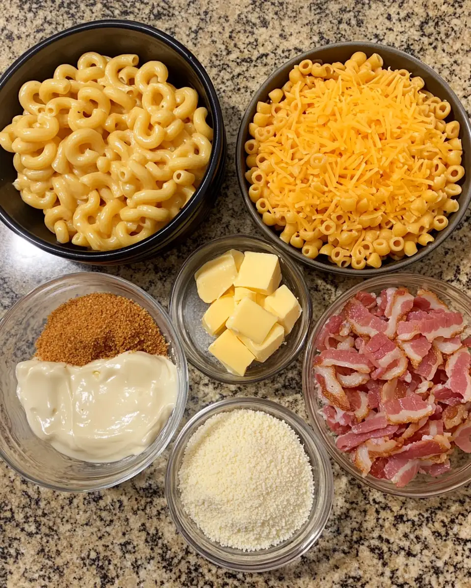Ingredients for Indulge in Comfort: The Ultimate Cheesy Bacon Mac & Cheese Delight