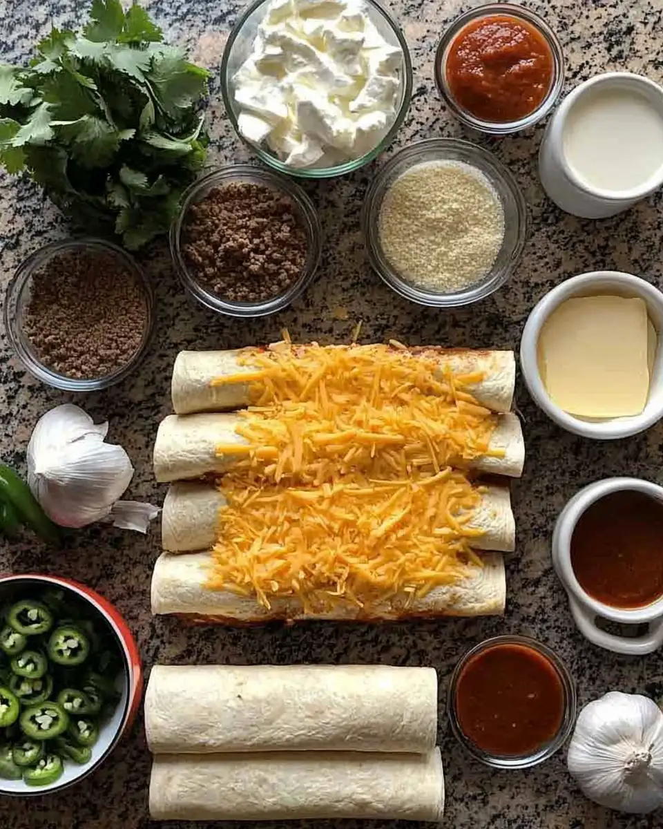 Ingredients for Melt-In-Your-Mouth Cheesy Ground Beef Enchiladas for a Flavor Fiesta