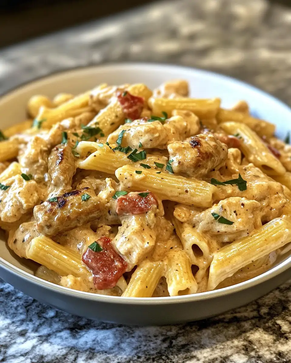 Final dish - Indulge in Flavor: Creamy Pepper Jack Chicken & Sausage Pasta Delight