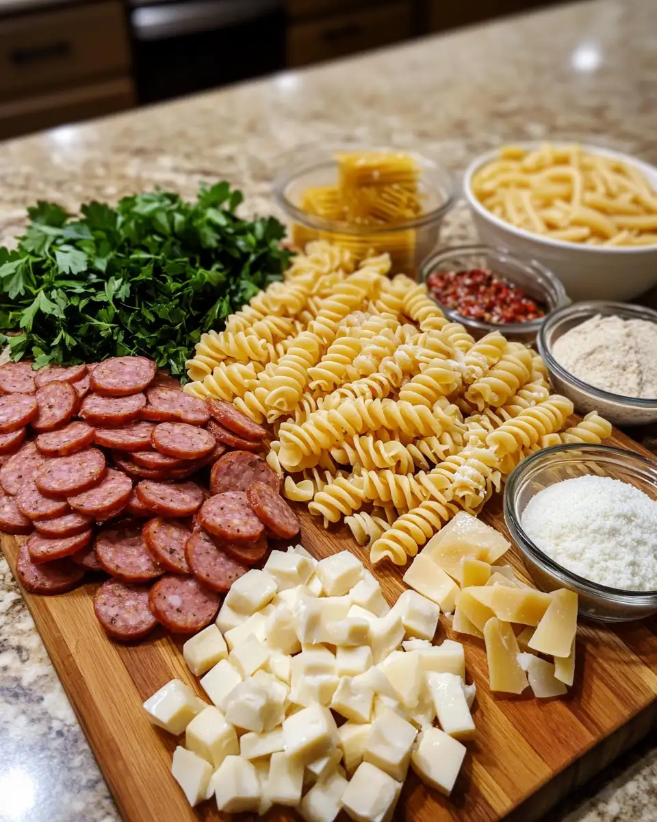Ingredients for Indulge in Flavor: Creamy Pepper Jack Chicken & Sausage Pasta Delight