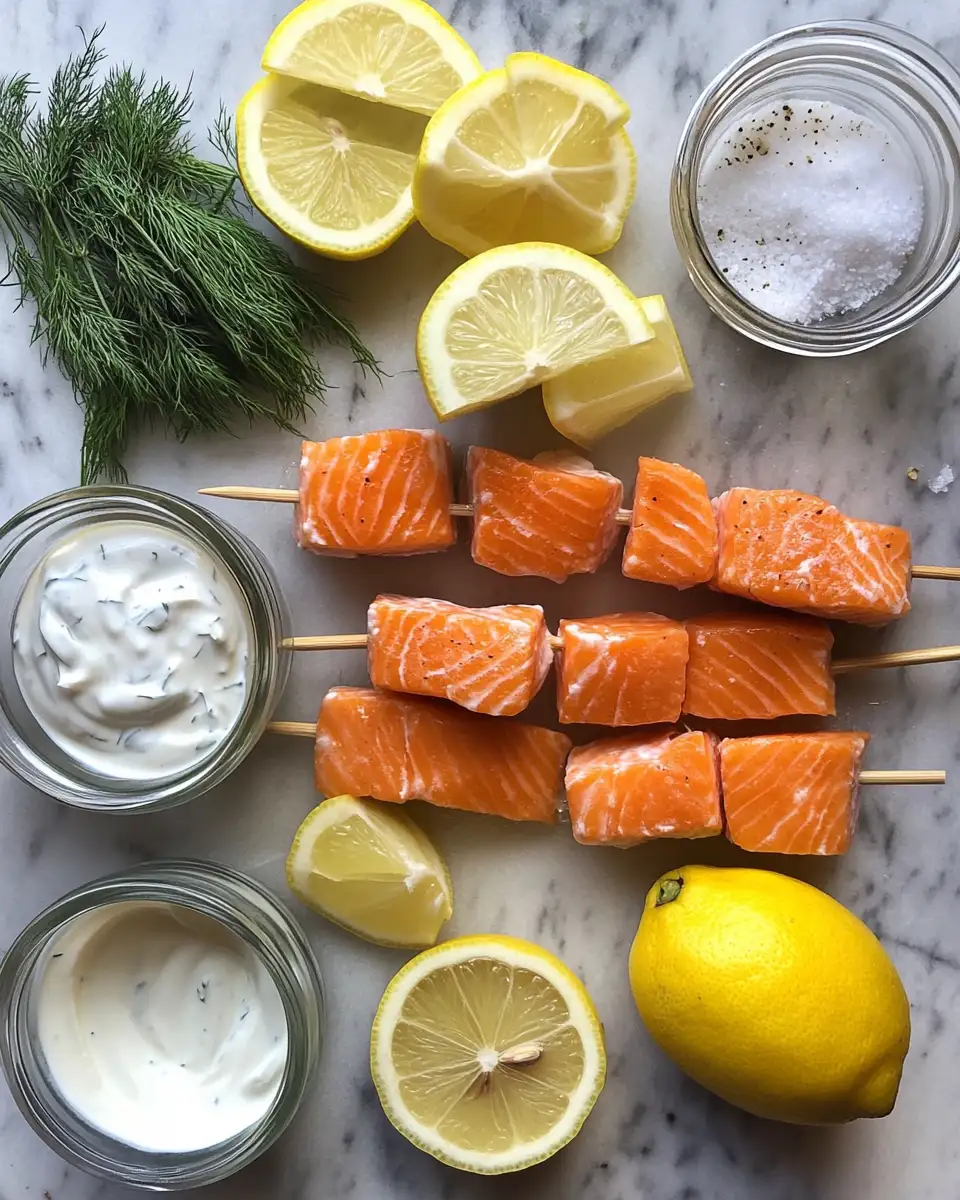 Ingredients for Savor Summer with Grilled Salmon Skewers and Creamy Dill Yogurt Sauce