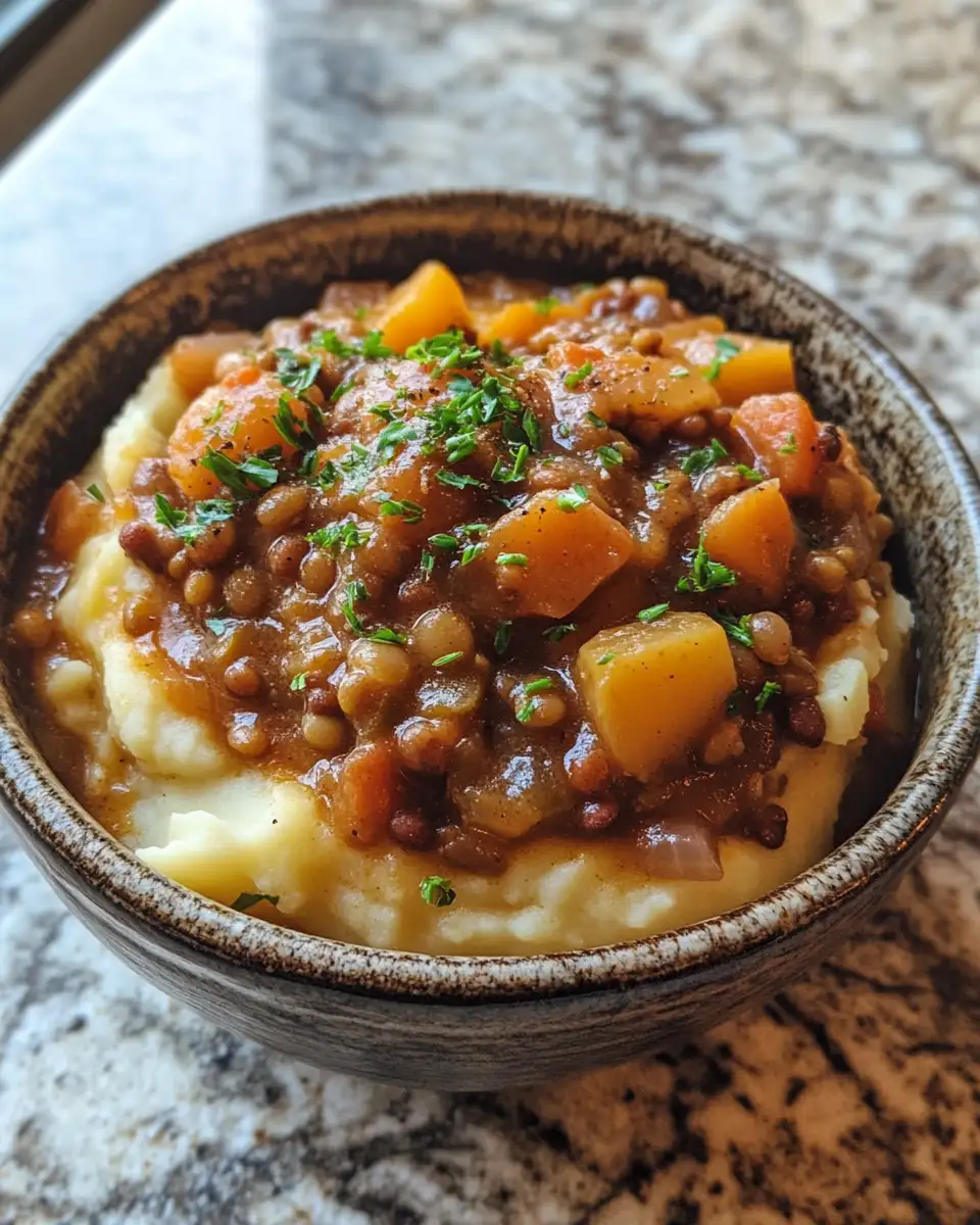 Final dish - Cozy Comfort: Lentil Stew Over Creamy Mashed Potatoes