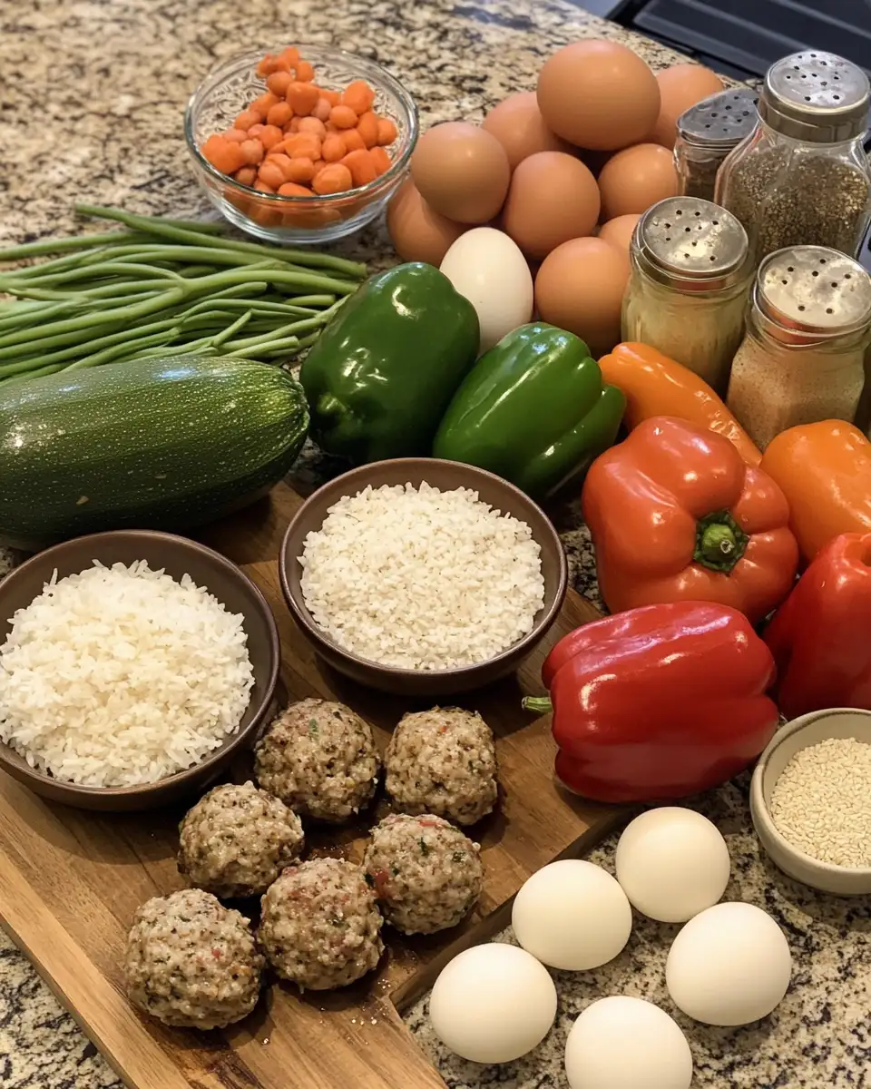 Ingredients for Savor the Symphony: Meatballs with Rice & Roasted Veggies Delight