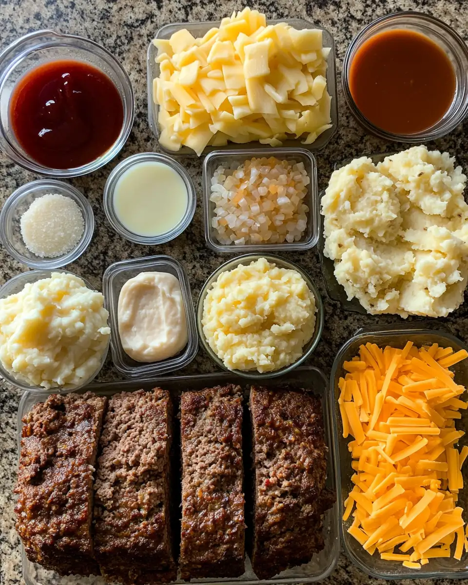 Ingredients for Meatloaf Magic: The Ultimate Comfort Meal with Mashed Potatoes and Cheese