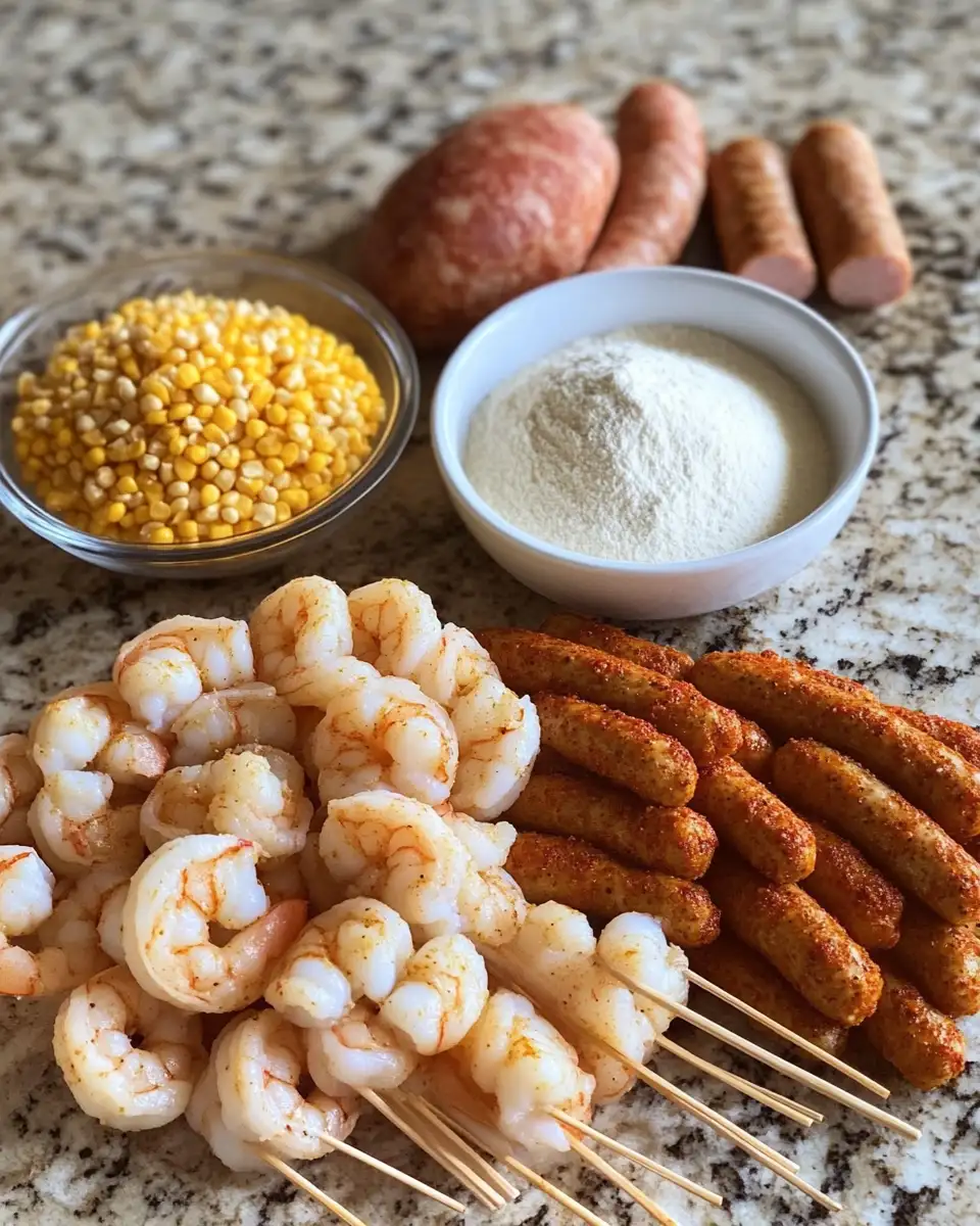Ingredients for Dive into Flavor: Irresistible Sausage Shrimp Cajun Corndogs