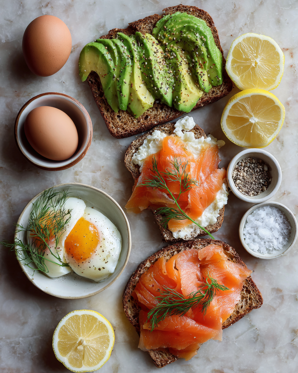 Ingredients for Elevate Your Brunch Game with Avocado and Poached Egg on a Smoked Salmon Plate