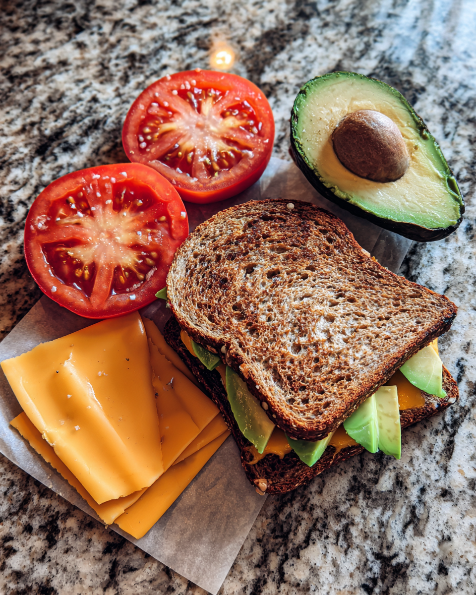 Ingredients for Irresistible Avocado Tomato Grilled Cheese Delight