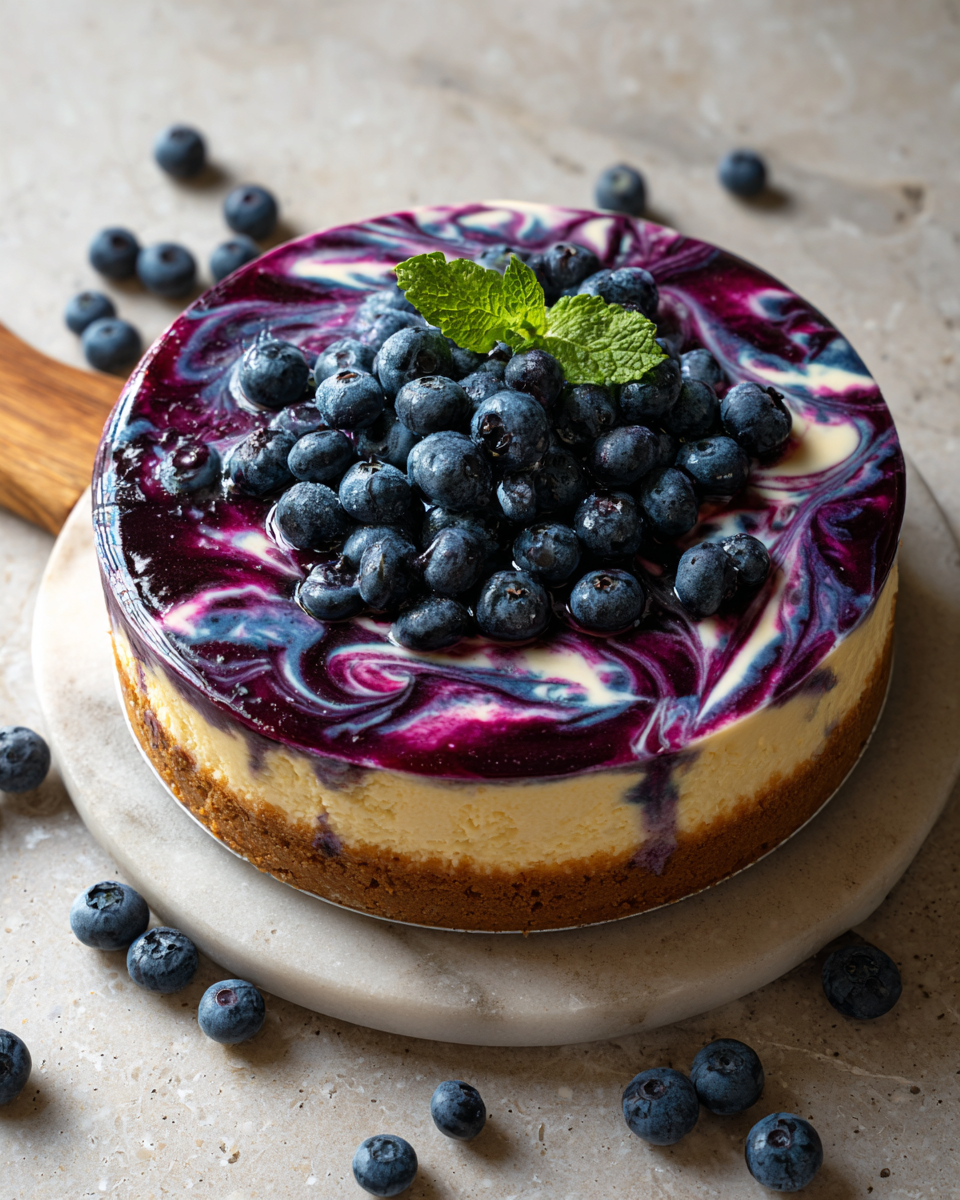 Final dish - Heavenly Blueberry Swirl Cheesecake Delight