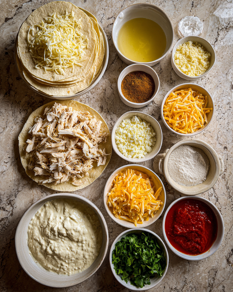 Ingredients for Creamy Chicken Enchiladas: A Sour Cream White Sauce Sensation