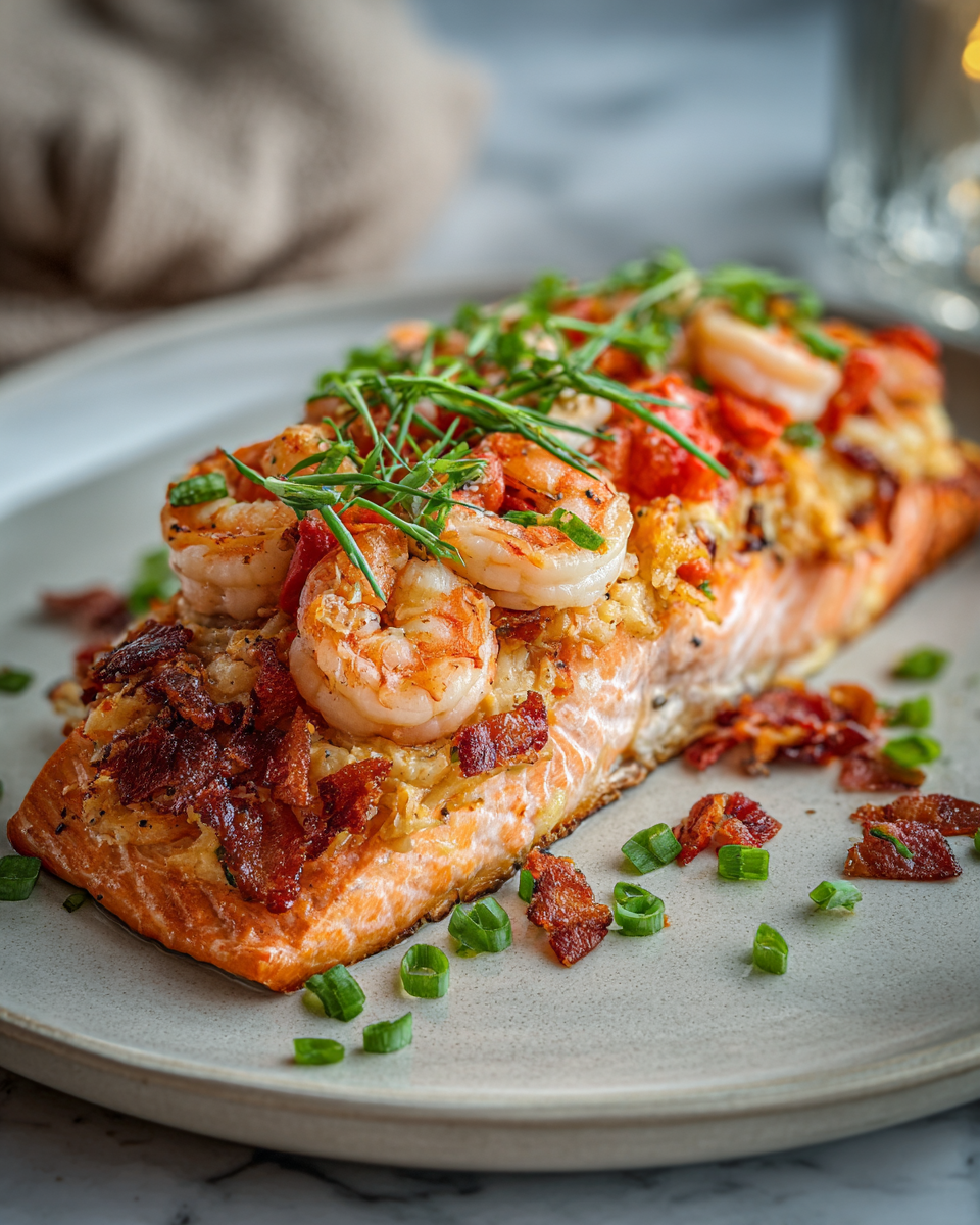 Final dish - Dive Into Decadence: Crab and Shrimp Stuffed Baked Salmon Delight