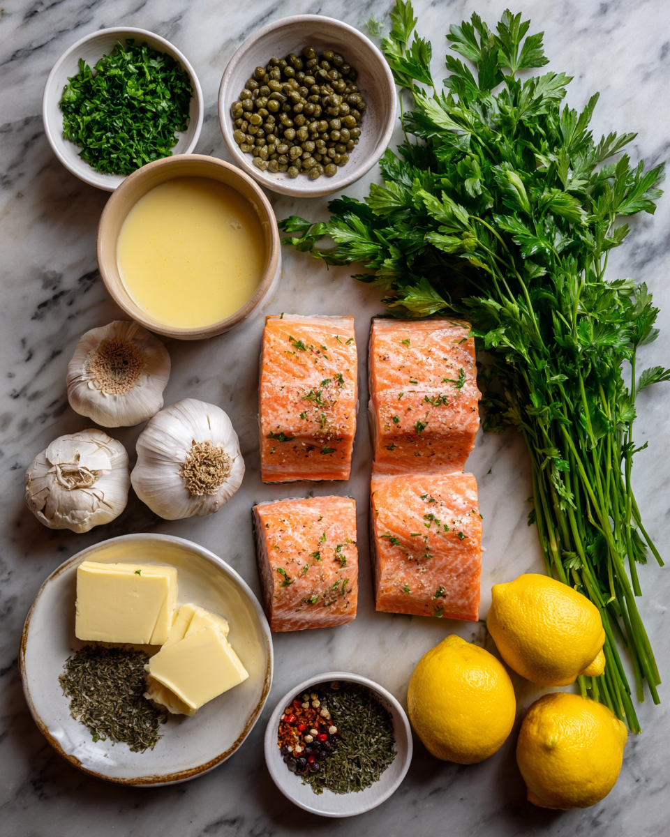 Ingredients for Zesty Indulgence: Creamy Lemon Garlic Salmon Piccata Delight