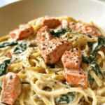 Creamy Salmon Spinach Pasta 🍣🍝