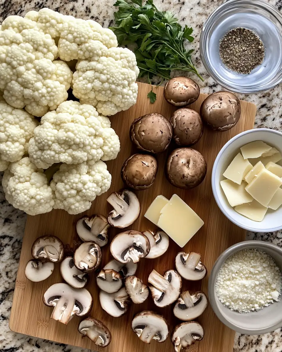 Ingredients for Sizzling Garlic Mushroom Cauliflower Skillet Sensation