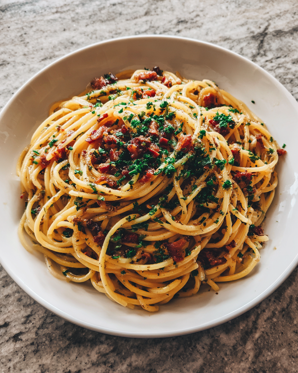 Final dish - Savor the Simplicity: Italian Pasta with Garlic Olive Oil Sauce