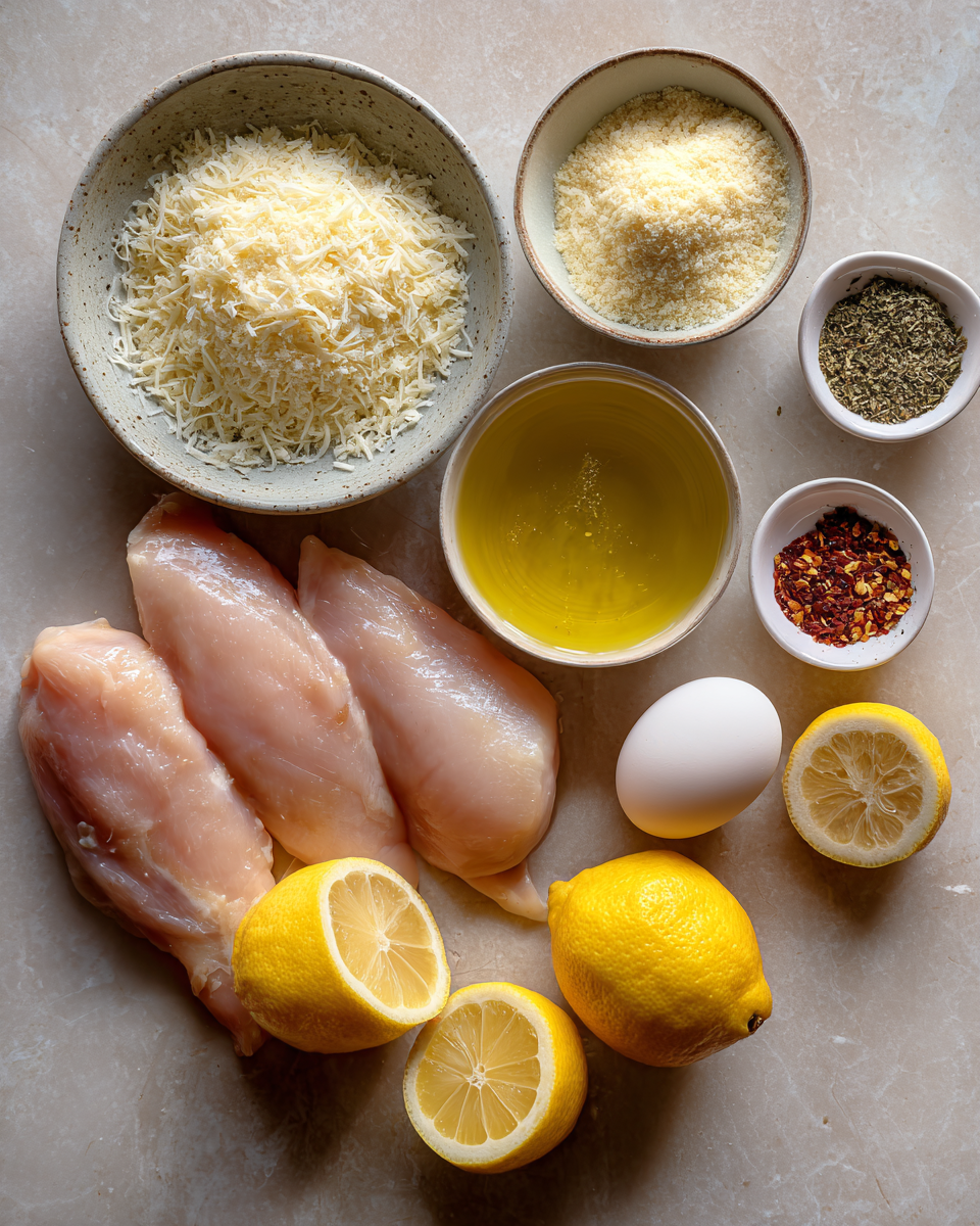 Ingredients for Zesty Lemon Pecorino Crusted Chicken: A Flavorful Twist on Dinner