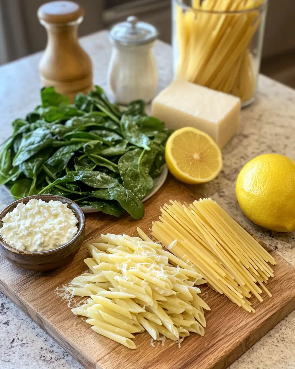 Ingredients for Zesty Lemon Ricotta Pasta with Spinach Delight