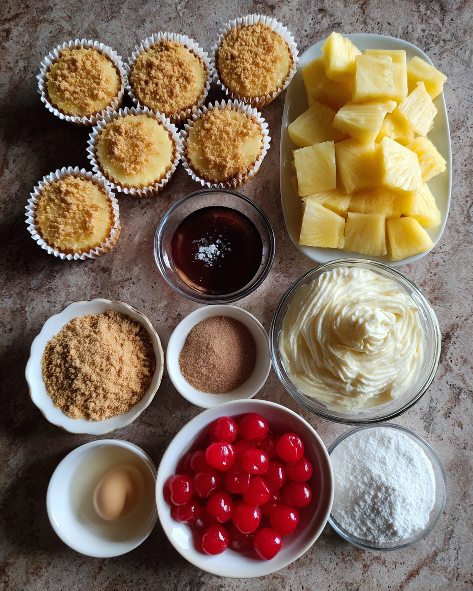 Ingredients for Bite-Sized Bliss: Mini Pineapple Upside-Down Cheesecakes Delight