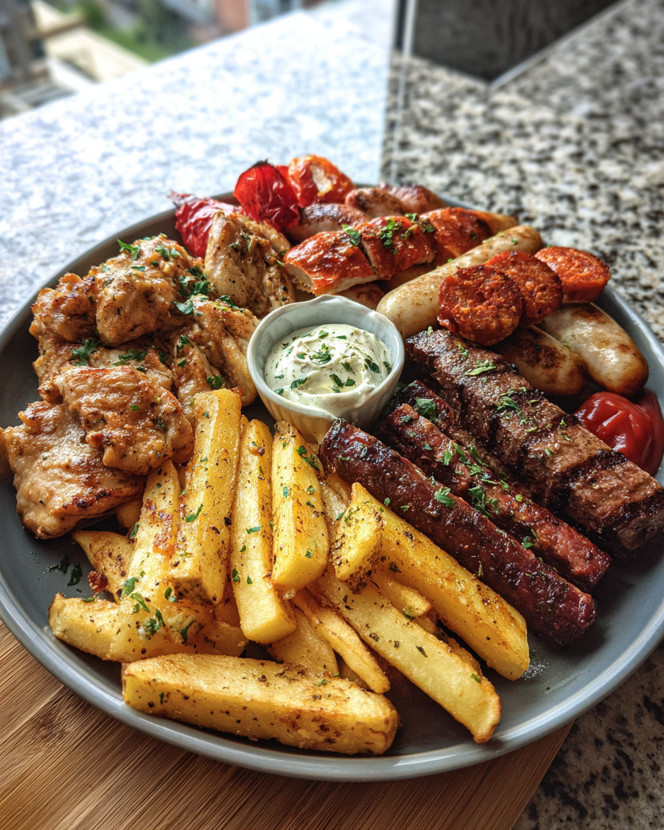 Ingredients for Sizzle and Crunch: The Ultimate Mixed Grill Platter with Crispy Fries