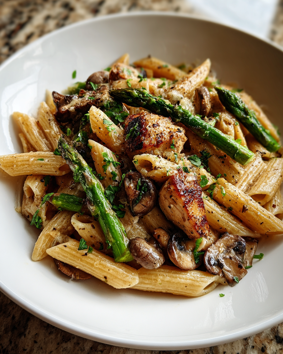 Final dish - Savor the Flavor: Mushroom Asparagus Chicken Penne Perfection