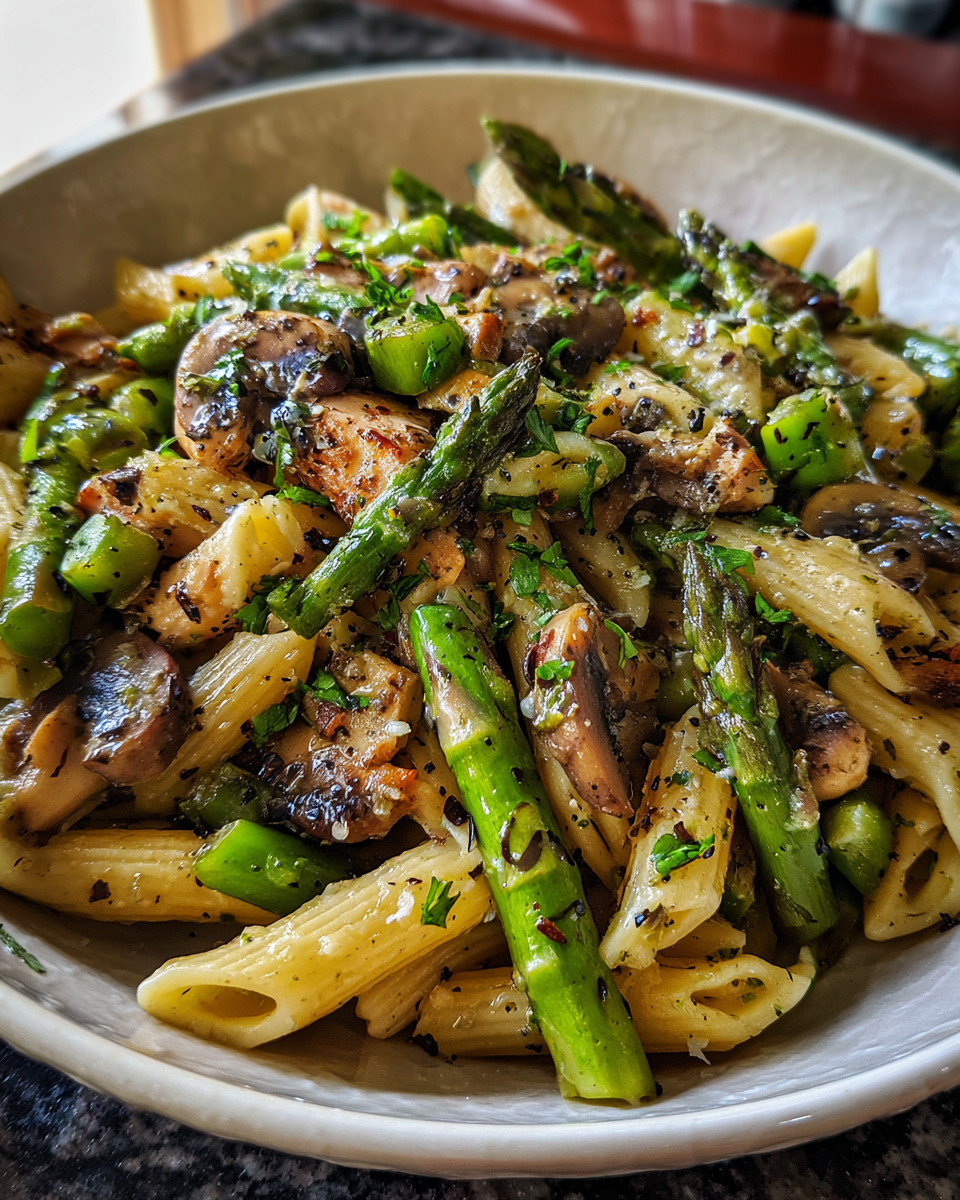 Final dish - Savor the Flavor: Mushroom Asparagus Chicken Penne Delight