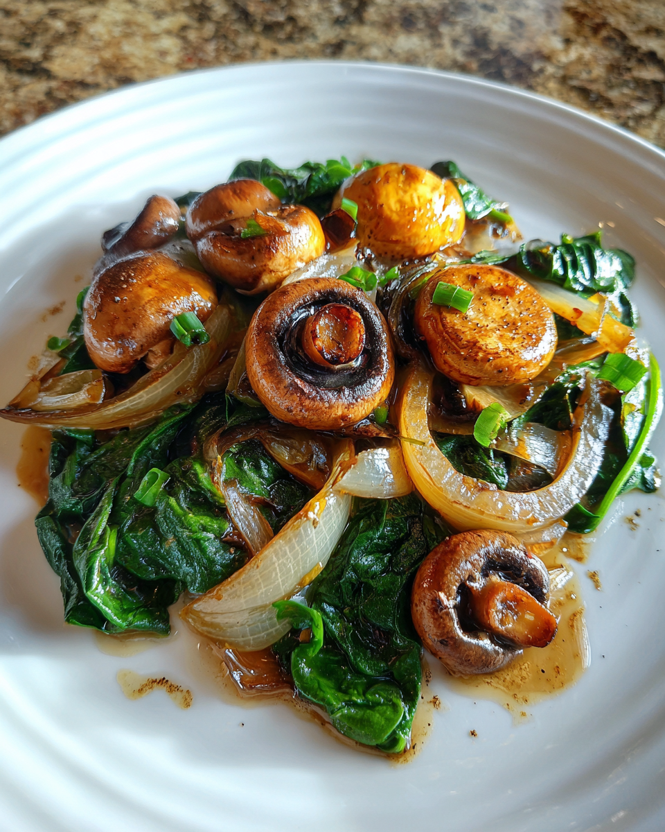 Final dish - Mushrooms Spinach and Sweet Onions: A Trio of Flavorful Elegance