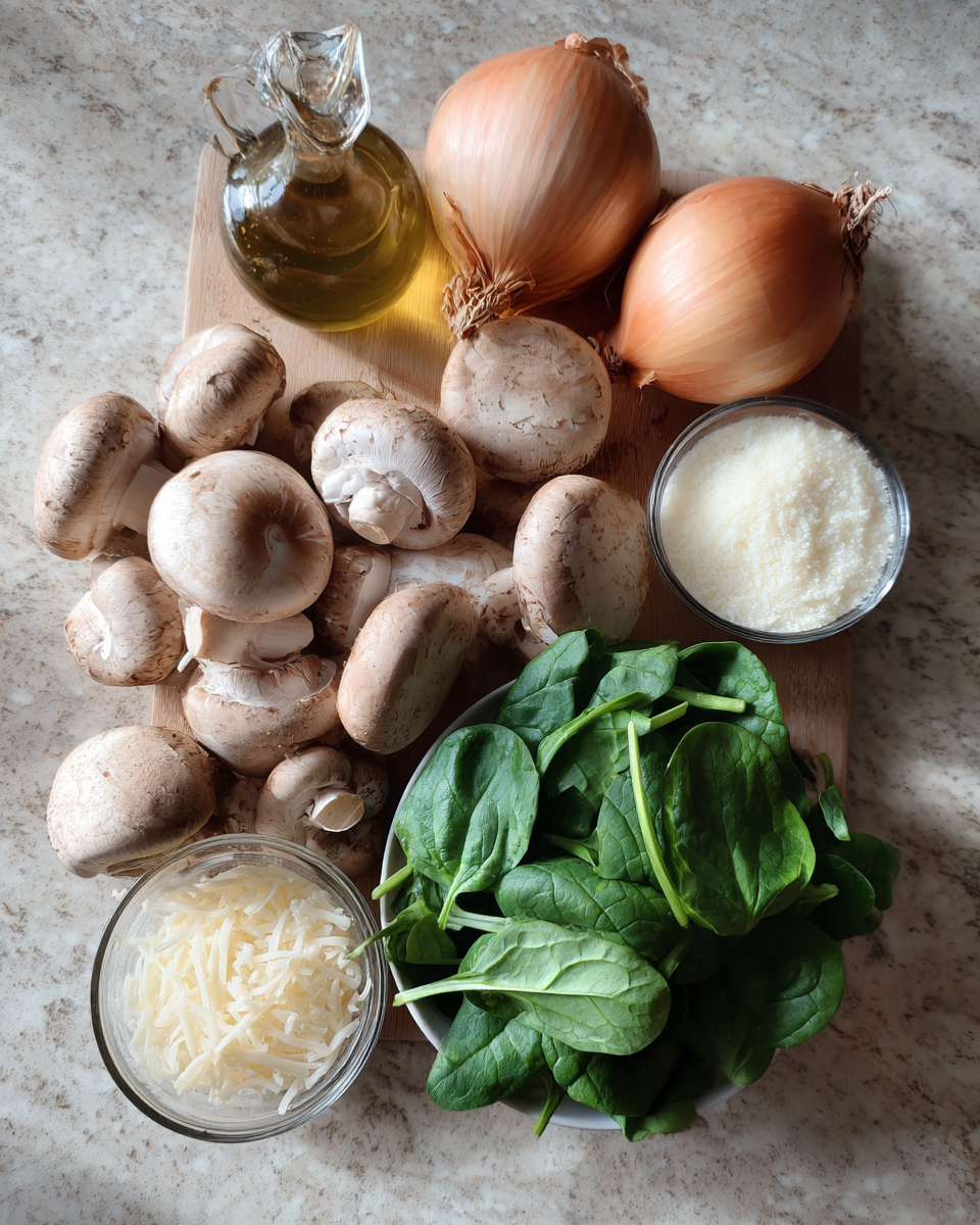 Ingredients for Mushrooms Spinach and Sweet Onions: A Trio of Flavorful Elegance