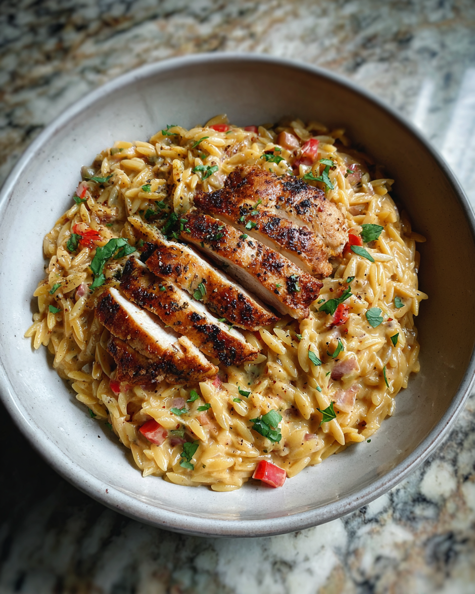 Final dish - Spice Up Dinner with One Pot Cajun Chicken Alfredo Orzo