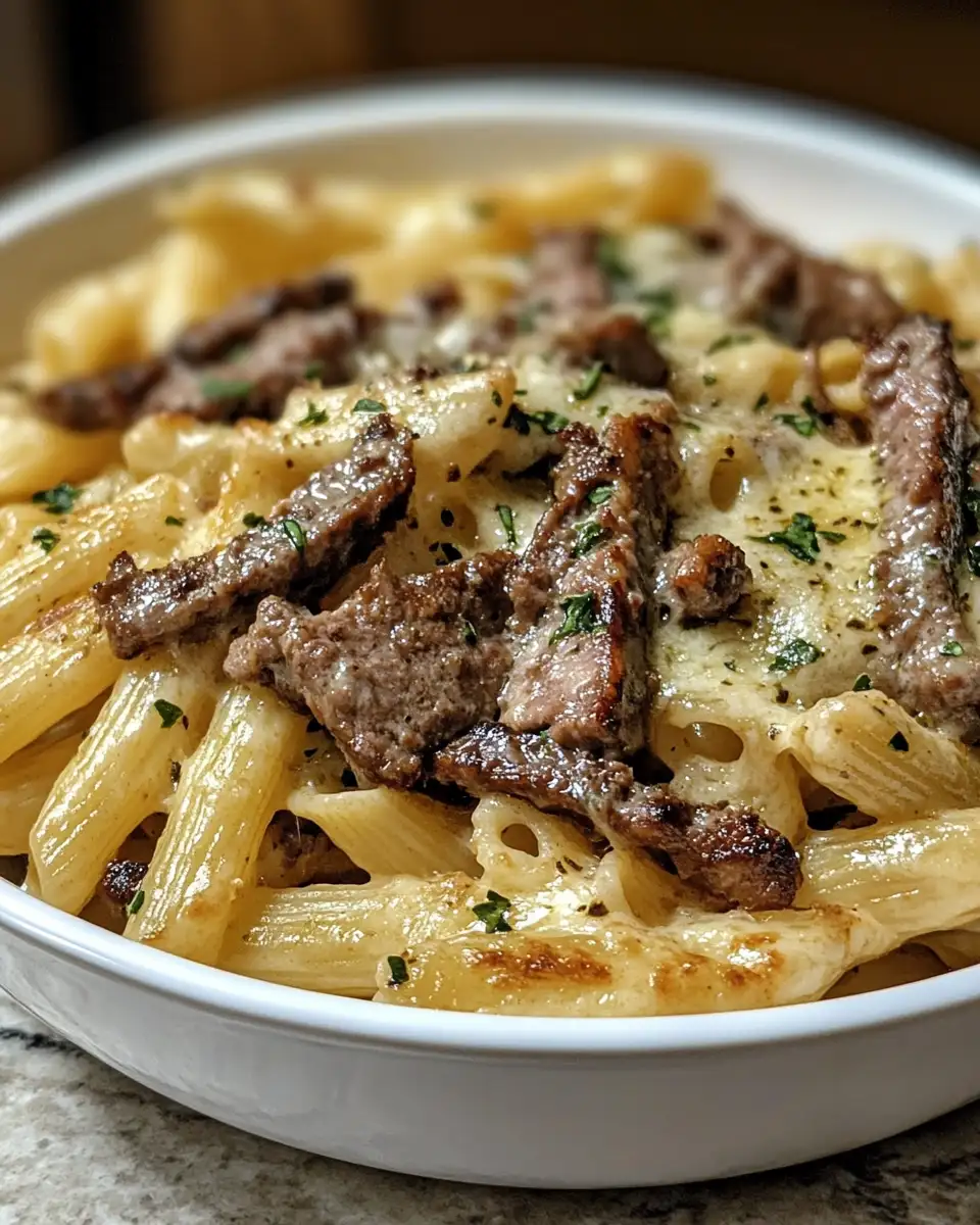 Final dish - Savor the Fusion: Philly Cheesesteak Pasta Delight