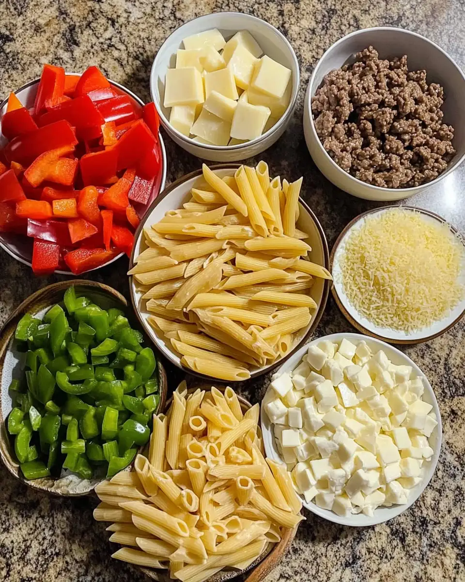 Ingredients for Savor the Fusion: Philly Cheesesteak Pasta Delight