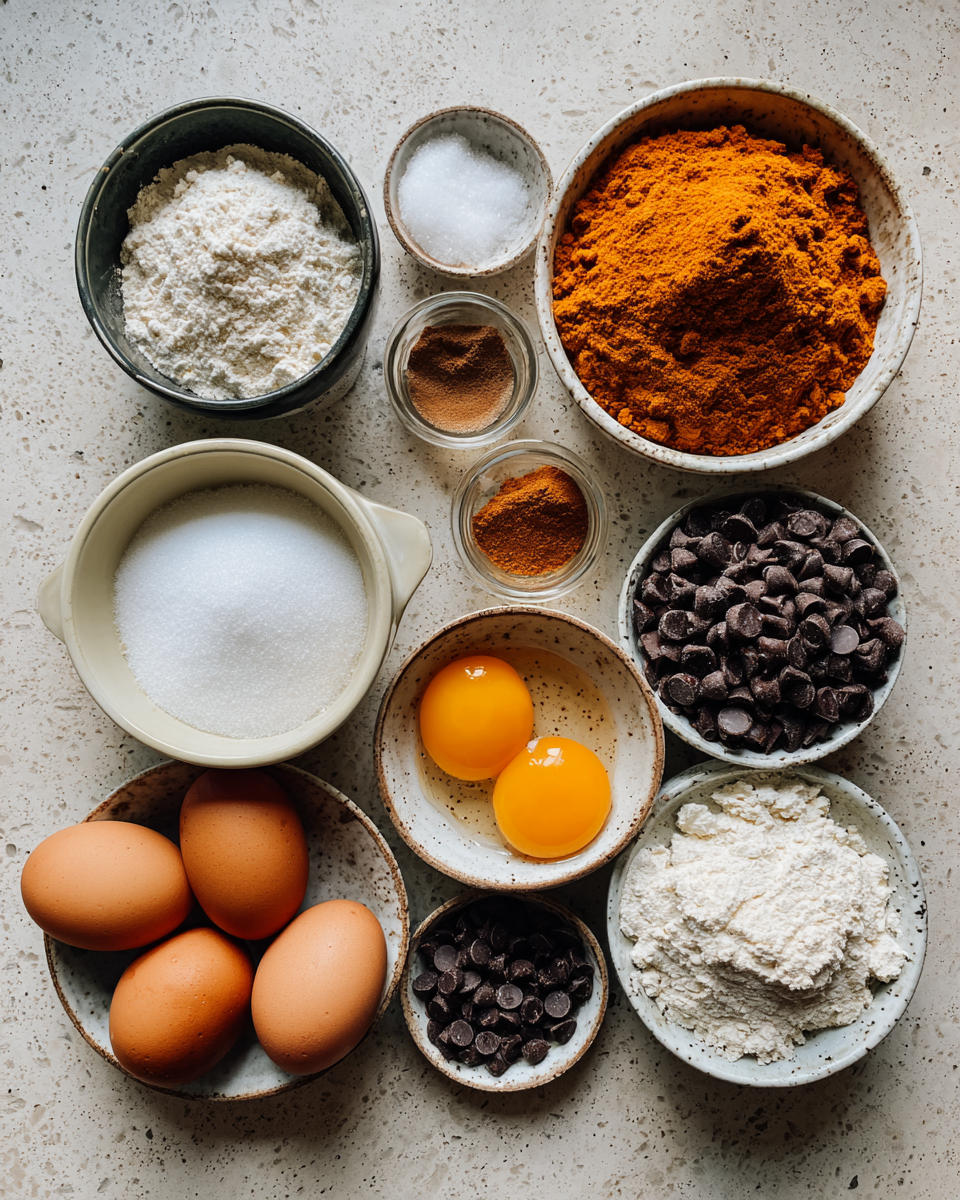 Ingredients for Irresistibly Delicious Pumpkin Chocolate Chip Muffins for Fall Bliss