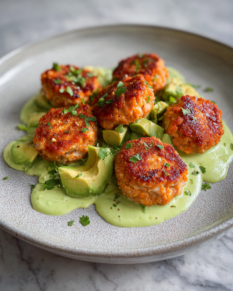 Final dish - Salmon Balls with Creamy Avocado Sauce: A Perfect Bite of Flavor and Freshness