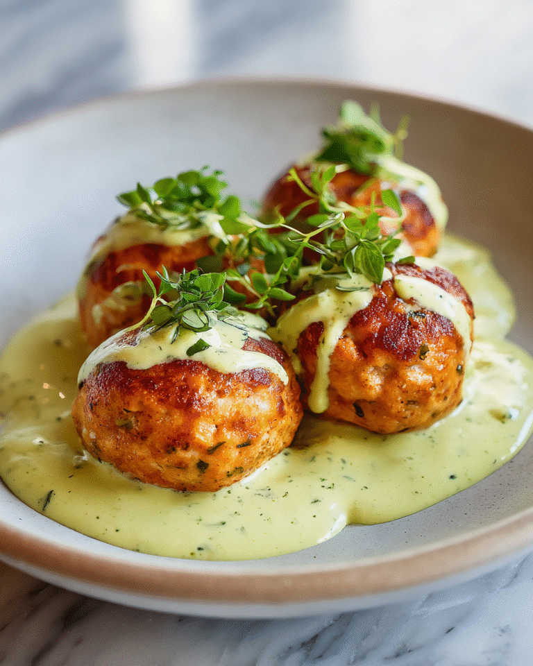 Savory Salmon Meatballs Drizzled with Creamy Avocado Sauce - Featured Image