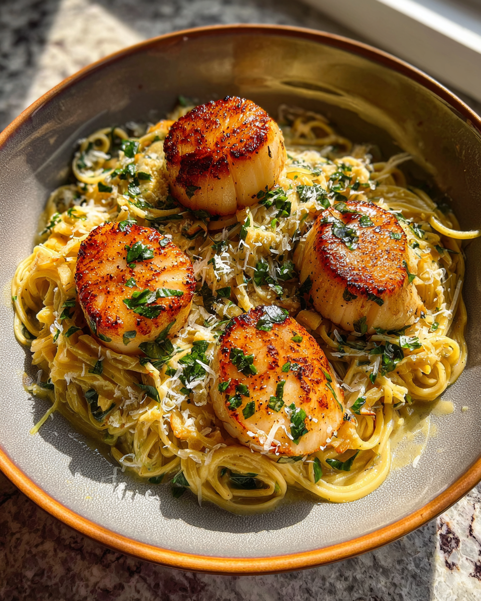 Indulge in Ocean Elegance: Sea Scallops with Angel Hair Pasta 6 Final dish - Indulge in Ocean Elegance: Sea Scallops with Angel Hair Pasta