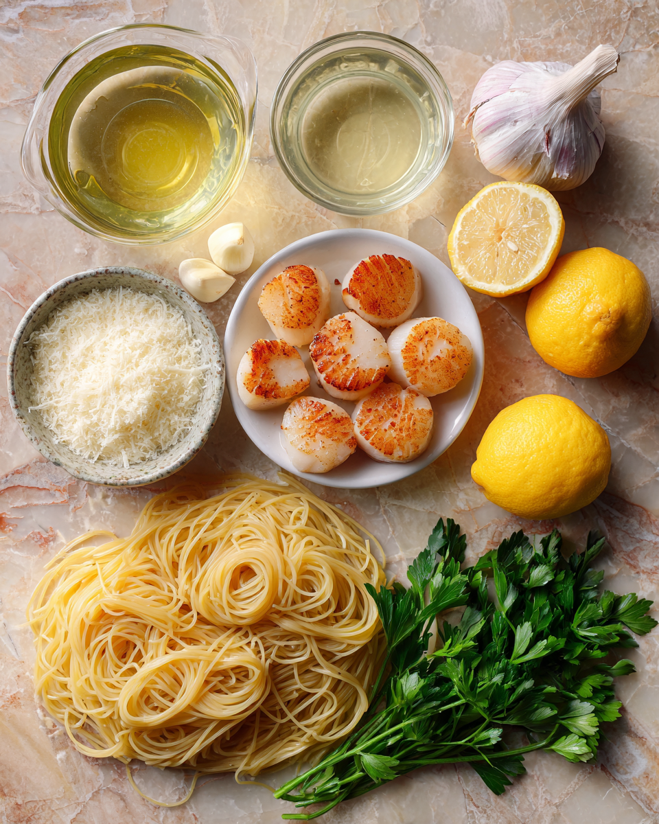 Indulge in Ocean Elegance: Sea Scallops with Angel Hair Pasta 4 Ingredients for Indulge in Ocean Elegance: Sea Scallops with Angel Hair Pasta
