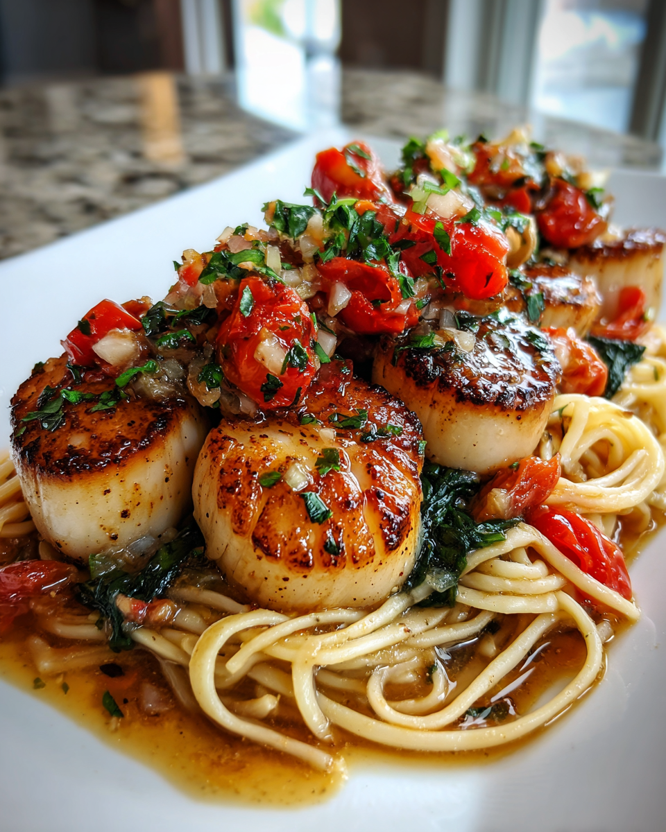 Final dish - Savor the Sea: Irresistible Sea Scallops with Pasta Delight