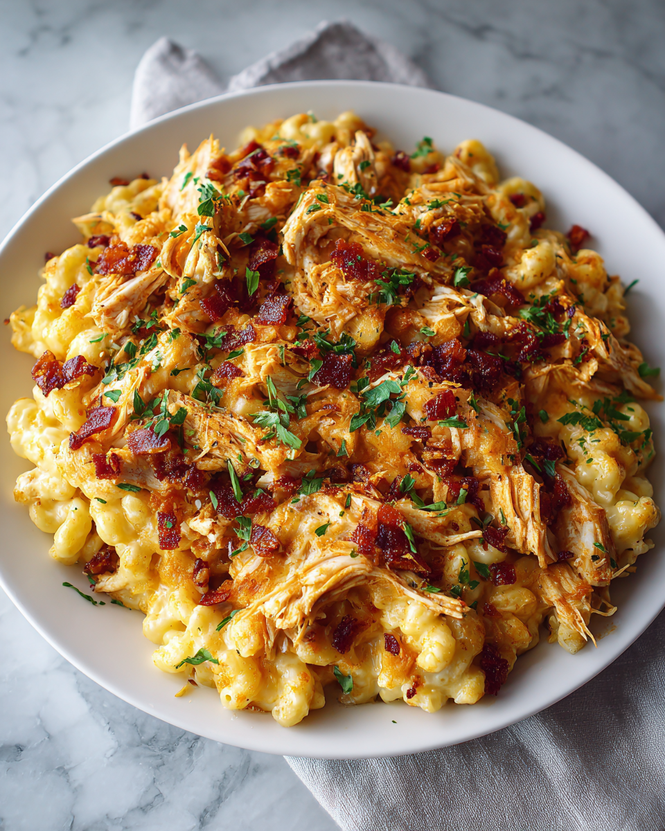 Final dish - Mouthwatering Shredded BBQ Chicken Mac and Cheese Delight