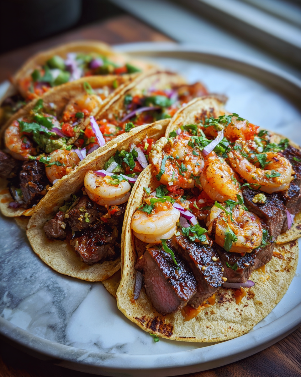 Final dish - Surf and Turf Fiesta: Irresistible Shrimp and Steak Tacos