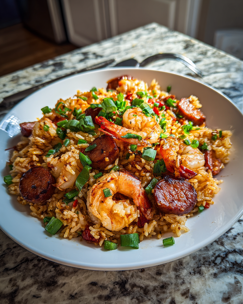 Final dish - Sizzling Shrimp Sausage Rice Sensation