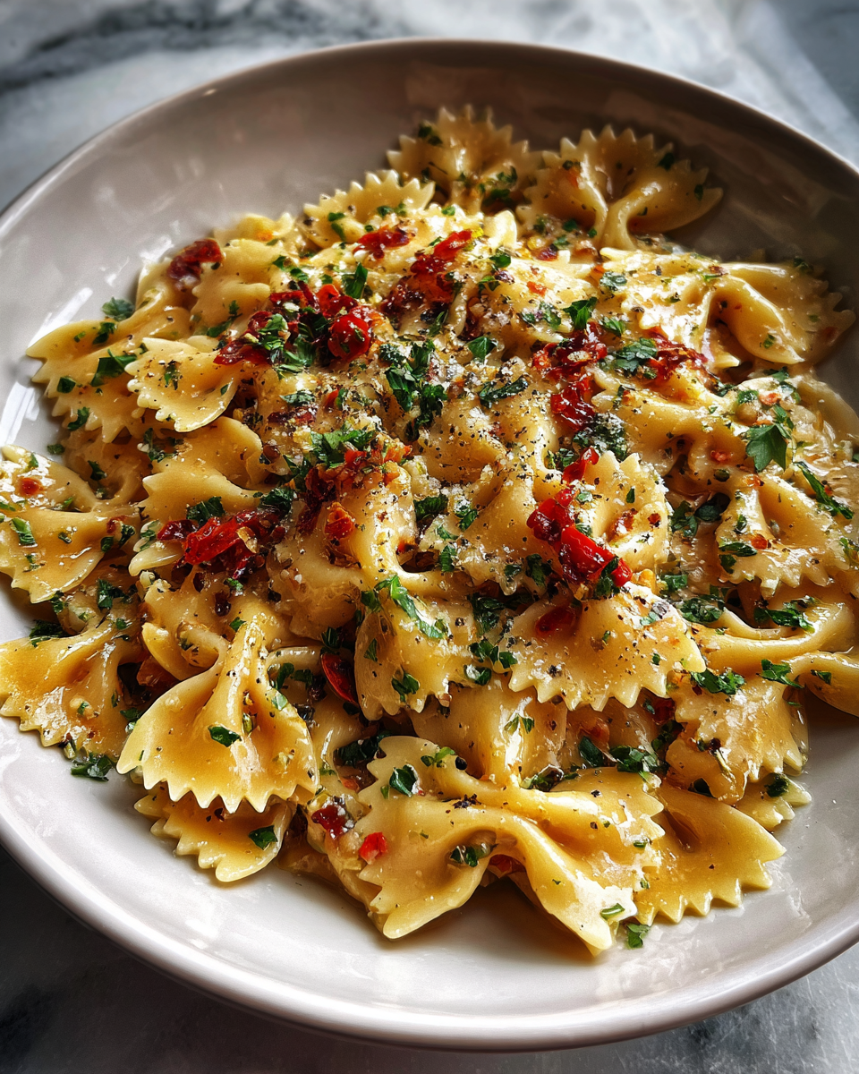 Final dish - Silky Bow Tie Pasta: A Luxurious Twist on Classic Comfort